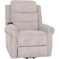 Mendler Fernsehsessel MCW-K63, Relaxsessel, Liegefunktion Aufstehhilfe Massage Heizfunktion, Stoff (220g/m²) Cord hellgrau