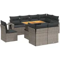 vidaXL 9-tlg. Garten-Sofagarnitur mit Kissen Grau Poly Rattan