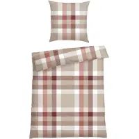 Schiesser Bettwäscheset Kris | Renforcé | 2-teilig | Schottenkaro | 100% Baumwolle | Weich und glatt | YKK-Reißverschluss | 135x200 cm + 80x80 cm | Beige-Rot