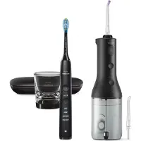Philips kabelloser Power Flosser 3000 HX3866/43 Wasser-Flosser + DiamondClean 9000 - schwarz, Schwarz, Kabellose Munddusche, Tasten, Akku, Built-in, 2 min