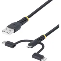StarTech.com .com 1m Robustes USB Multi Ladekabel 3 in 1, USB zu USB-C Micro Lightning, Apple Mfi , Universal Handy/Powerbank Schnellladekabel mit Aramidmantel