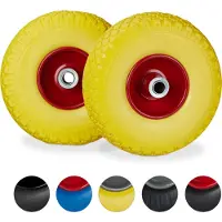Relaxdays 2x Sackkarrenrad, pannensichere Vollgummireifen, 3.00-4" Stahlfelge, 20 mm Achse, 100kg, 260 x 85 mm, gelb-rot