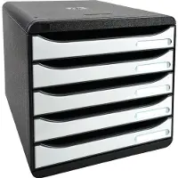Exacompta Schubladenbox BIG-BOX PLUS, A4+, 5 halboffene Schübe mit Auszugsstopp, Griffmulde & Etikettenhalter, Etiketten, Blauer Engel, Kunststoff, schwarz-weiß
