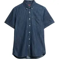 Superdry für Herren. M4010998A Essential Denim-Shirt mit kurzen Ärmeln (S), Blau, Lässig, Baumwolle, Kurzarm
