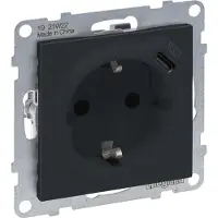 Legrand SEANO 2 in 1 Steckdose, USB Typ C-Kombinationssteckdose, mit erhöhtem Berührungsschutz, Steckklemmen, 16A, Anthrazit, 765426