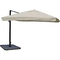 Mendler Gastronomie-Ampelschirm MCW-A96, 3x3m (Ø4,24m) Polyester Alu/Stahl 23kg Flap, creme-grau mit Ständer