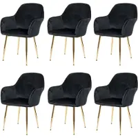 Mendler 6er-Set Esszimmerstuhl MCW-F18, Stuhl Küchenstuhl, Retro Design Samt schwarz, goldene Beine