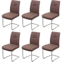 Mendler 6er-Set Esszimmerstuhl MCW-H70, Küchenstuhl Freischwinger Stuhl, Stoff/Textil Edelstahl gebürstet braun
