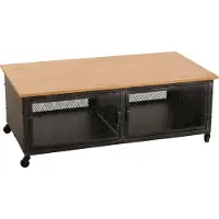 Mendler Couchtisch MCW-N28, Sofatisch, Rollen 2 Fächer, 3D-Struktur Industrial Retro Metall Holz 45x120x60cm schwarz, natur