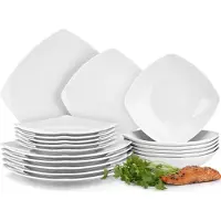Konsimo Essservice für 6 Personen (18el) "CARLINA", Weiß, Porzellan, Italian, 25,5x25,5/20x20/19x19cm