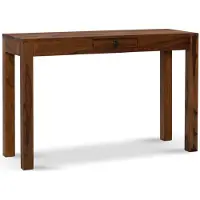 FineBuy Schreibtisch 118x40x76 cm Sheesham Massivholz Computertisch mit Schublade Homeoffice Bürotisch Massiv Schmal Platzsparend Holztisch