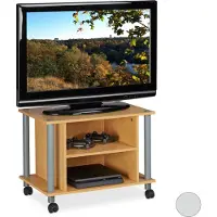 Relaxdays TV Tisch mit Rollen, 2 Fächer, Fernseher Ablage, Fahrbarer Fernsehtisch, HxBxT: 45 x 60 x 40 cm, Holzoptik