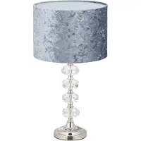 Relaxdays Tischlampe, Samtschirm, Kristallfuß, E14-Fassung, Wohn- & Schlafzimmer, Tischleuchte, H x D: 48 x 26 cm, grau