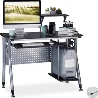 Relaxdays Computertisch Glas, Tastaturauszug & Fach für Rechner, HBT: 98 x 105 x 55 cm, modern, Arbeitszimmer, schwarz