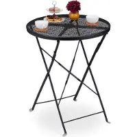 Relaxdays Balkontisch klappbar, HxD: 71,5 x 60,5 cm, wetterfester Gartentisch mit Schirmloch, rund, Stahl, schwarz