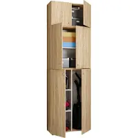VCM Holz Besenschrank | 6 Fächer | Maße: H. 223 x B. 70 x T. 39 cm | Haushaltsschrank | Mehrzweckschrank | Aufsatz mit zwei Türen - Lona