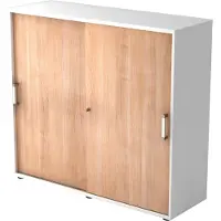 Hjh OFFICE PRO BETA 1753S - 3 OH Weiß/Nussbaum Schiebetürenschrank Chromgriff Metall