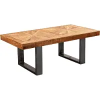 FineBuy Couchtisch Massivholz 105cm rechteckig · Wohnzimmertisch Sternmuster Tischplatte · Massivholztisch Metall Kufengestell im Industrial Design