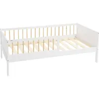 ECD-Germany Kinderbett mit Lattenrost und Rausfallschutz, 80x160 cm, Weiß/Natur, Massivholz Einzelbett für Kinder, Jungen & Mädchen