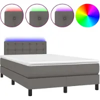 vidaXL Boxspringbett mit Matratze & LED Grau 120x190 cm Kunstleder