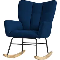 ML-Design Schaukelsessel Dunkelblau Schaukelstuhl Frottee-Optik Bezug Gepolsterter Schwingsessel mit Holzkufen Relaxsessel mit Armlehnen Relaxstuhl