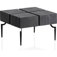 FineBuy Couchtisch Akazie Schwarz Massivholz quadratisch 60x60 cm · moderner Wohnzimmertisch 4 Blocks · Design Tisch mit Metallbeinen im Industrial
