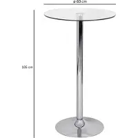 FineBuy Stehtisch 60x60x105 cm Rund Bartisch Sicherheitsglas Bistrotisch Silber, Moderner Tisch für Bar, Design Partytisch Metall, Hochtisch Messetisch Chrom