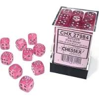 Chessex Borealis 12mm d6 Pink/silver Luminary Dice Block (36 dice)