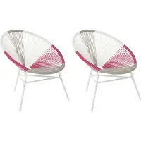 Beliani Gartenstuhl 2er Set Weiß Beige Rosa Polyrattan Spaghetti-Optik Modern Mexikanischer Stil Outdoor Balkon Terrasse Garten Möbel