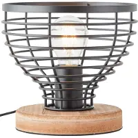 Brilliant schwarze Tischleuchte AVIA | Tischlampe mit Fuß aus Holz inkl. Schnurzwischenschalter| 1x E27 Fassung max. 52W | Metall/Holz