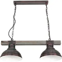 Licht-Erlebnisse Hängelampe Vintage "Hakon" Metall Kupfer Antik Holz E27 2-flammig Pendelleuchte Wohnzimmer Esstisch