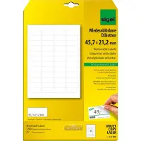 Sigel LA204, Weiß, Abgerundetes Rechteck, Entfernbar, 45,7 x 21,2 mm, A4 (210x297 mm), Universal