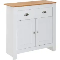 FineBuy Sideboard mit 2 Schubladen 79x81x34,5 cm Kommode Weiß / Eiche Modern Design Anrichte Hoch mit Türen Schubladenkommode Wohnzimmer