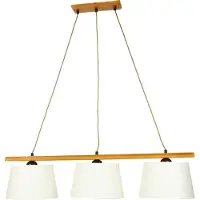 Licht-Erlebnisse BEVERELY Wohnliche Hängelampe Holz Stoff blendarm 90cm lang E27 Pendelleuchte Esstisch