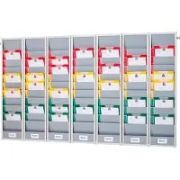 Eichner Planungstafel Flexo, 7er-Set, mit Wandprofil, 10 Schienen pro Tafel, für bis zu 70 Auftragstaschen, B 1700 x T 100 x H 1280 mm, Kunststoff, grau