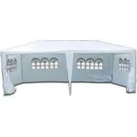 VCM Pavillon | Maße ca. 3x6 m | wasserabweisende 110g / m² PE Plane | Partyzelt mit Seitenteilen | Gartenzelt mit Stahlgestell | Festivalzelt | Weiß