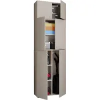 VCM Holz Besenschrank | 6 Fächer | Maße: H. 223 x B. 70 x T. 39 cm | Haushaltsschrank | Mehrzweckschrank | Aufsatz mit zwei Türen - Lona