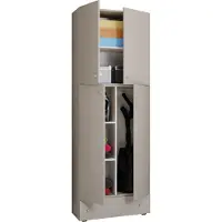 VCM Holz Besenschrank | 6 Fächer | Maße: H. 200 x B. 70 x T. 39 cm | Haushaltsschrank | Mehrzweckschrank | Extra Schublade - Lona