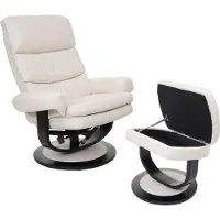 Mendler Relaxsessel MCW-C16, Fernsehsessel TV-Sessel Hocker mit Staufach, MVG- Kunstleder creme