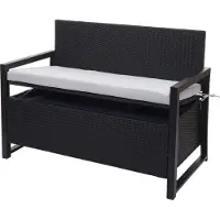 Mendler Poly-Rattan 2er Sitzbank MCW-F39, Gartenbank Truhenbank, Staufach Aufbewahrung Sitzkissen anthrazit, Kissen grau
