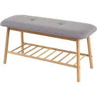 Mendler Sitzbank Schuhregal MCW-D90, Polsterbank Bank Schuhablage, Bambus 44x90x34cm