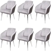Mendler 6er-Set Esszimmerstuhl MCW-G48, Küchenstuhl Polsterstuhl Lehnstuhl, Kunstleder Samt mit Armlehne MVG- grau