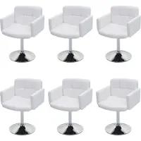 Mendler 6er-Set Esszimmerstuhl Houston, Küchenstuhl Drehstuhl Stuhl, Kunstleder Chrom MVG- weiß