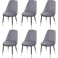 Mendler 6er-Set Esszimmerstuhl MCW-H28, Stuhl Küchenstuhl, Metall grau, schwarze Beine, Samt