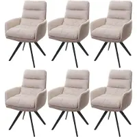 Mendler 6er-Set Esszimmerstuhl MCW-G66, Küchenstuhl Stuhl, drehbar Auto-Position Stoff MVG creme, mit Armlehne