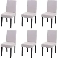 Mendler 6er-Set Esszimmerstuhl Stuhl Küchenstuhl Littau Textil, creme-beige, dunkle Beine
