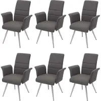 MCW 6er-Set Esszimmerstuhl MCW-G55, Küchenstuhl Stuhl mit Armlehne, Stoff/Textil Edelstahl gebürstet grau-braun