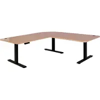 Mendler Eck-Schreibtisch MCW-D40, Computertisch elektrisch höhenverstellbar 178x178cm 84kg MVG hellbraun, schwarz