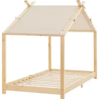 En.casa Kinderbett 'Brome' Hausbett 90 x 200 cm Naturfarben