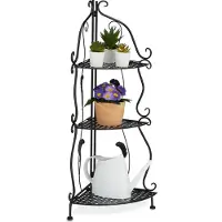 Relaxdays Eckregal Metall, 3 Ablagen, HBT: 82,5 x 30 x 30 cm, Pflanzenregal freistehend, klappbar, Vintage-Look, schwarz